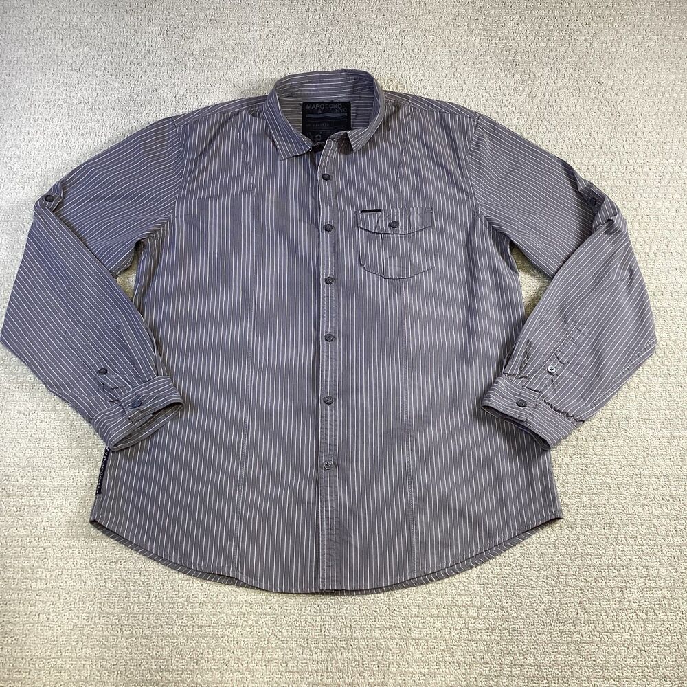 Marc Ecko Cut & Sew Mens Large Gray Pinstripe Long‎ Sleeve Button Up Shirt L